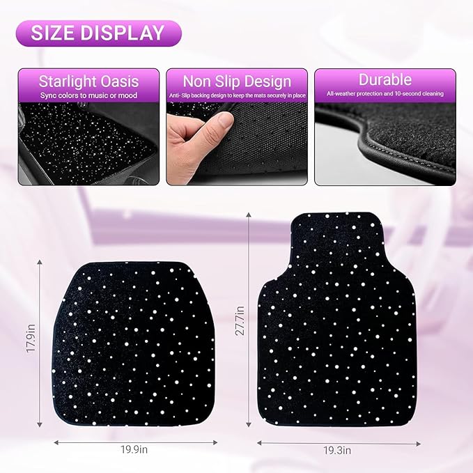 Starlinkmats LED Car Floor Mats - Black Automotive Carpet with App Control, Waterproof & Washable, Creates a Romantic Atmosphere for Dates