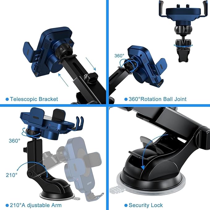 Wireless Car Charger, Fast Charging 15W Auto Clamping Car Charger Phone Holder Phone Mount for iPhone17 16 15 14 13 12 11 Pro Max Xs, Samsung Galaxy S24 Ultra S23 S22 S21 S20 S10+ Note 9, etc