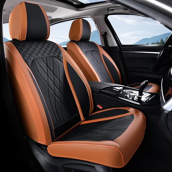 FLORICH Seat Cover Automotive Seat Covers 5 Seats Leather Car Seat Covers Full Set Waterproof Front and Back Seat Cushion Interior Cover Accessories Universal Fit for Most Car Truck SUV, Brown&Black