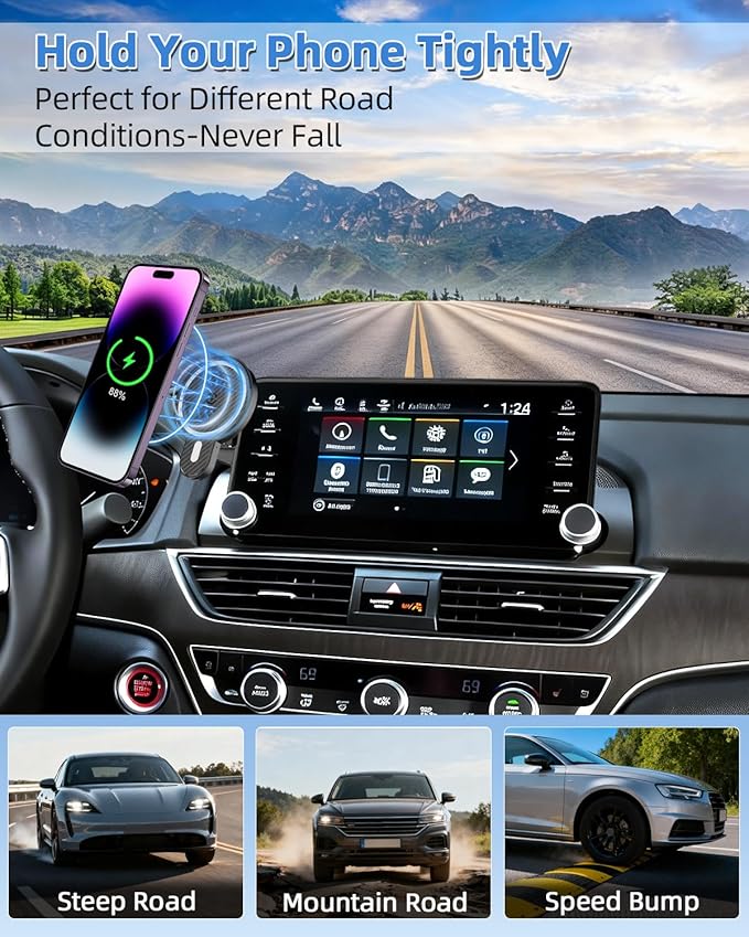 PZK Car Phone Mount for Honda Accord 2018-2022 Sport SE/EX/EX-L/Touring/LX Accessories 10th Gen Accord for 8-inch Screen Magnetic 15W Fast Wireless Charger Phone Holder 360° Rotation with Stroage Box