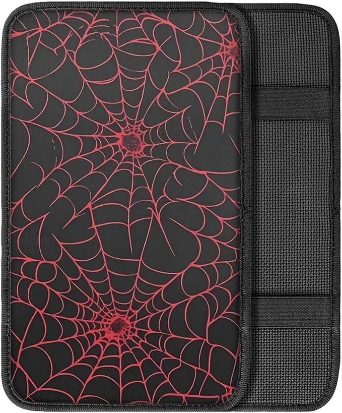 Dreaweet Red Spider Web Print Center Console Armrest Pad Cover Goth Car Accessories Interior Middle Console Cover Anti-Scratch Comfort Car Armrest Storage Box Mat