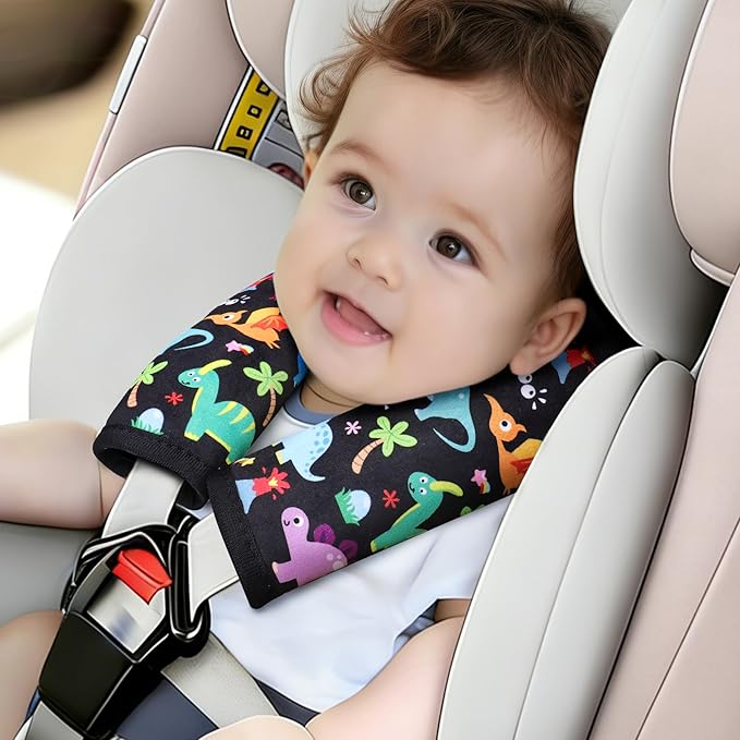 COOLBEBE Car Seat Straps Shoulder Pads for Baby Kids, Super Soft Seat Belt Covers for All Car Seats/Pushchair/Stroller/High Chair, Dinosaur Style, Polyester Material