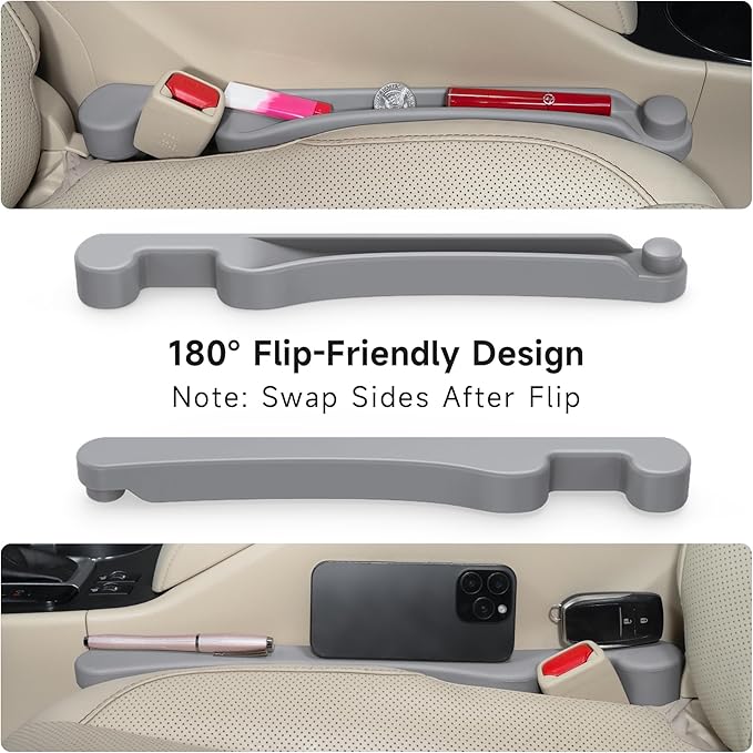 Givifive Car Seat Gap Filler Set of 2, 3IN1 Seat Side Gap Filler Plug with Storage Slot & Hook Function, Soft Foam Universal Fit Car SUV Truck Fill Gap Between Seats Console Organizer（Standard L Gray）