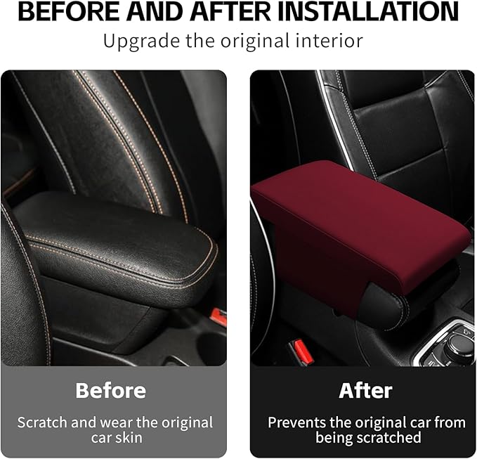 Center Console Pad, 12.2''×8.1'' Memory Foam Auto Armrest Cushion, Comfortable Arm Rest Storage Box Cover, Universal Car Interior Accessories for Most Vehicle, SUV (Wine Red)