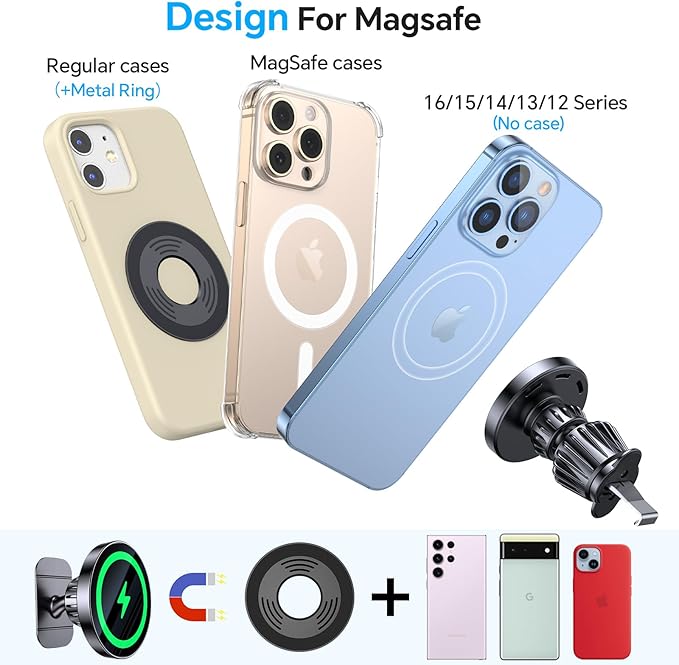 Coolpow for MagSafe Car Mount Charger【Upgraded Strongest Magnet Power】Magnetic Phone Holder for Car Vent【360 Adjustable】Magnetic Car Phone Holder Mount Charger for iPhone 16 Pro Max 15 14 13 12 Plus