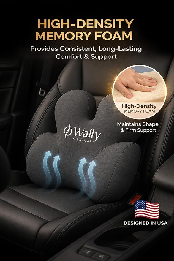 Lumbar Support Pillow for Office Chair & Car – Memory Foam Back Cushion for Lower Back Pain Relief – Ergonomic Posture Support – Washable Cover + Free Massage Roller