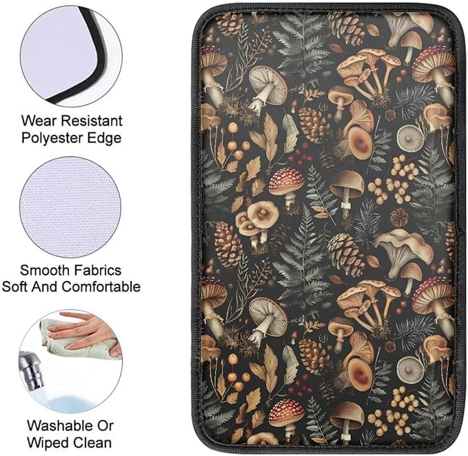 Dreaweet Car Armrest Cover Mushroom Car Accessories for Women Car Center Console Pad Universal Fit Armrest Cover Protector for Cars,SUV,Trucks,Black
