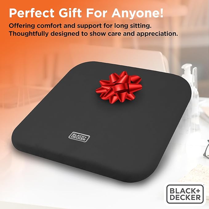 BLACK+DECKER Car Seat Cushion with Memory Foam – Ice Silk Portable Driver & Car Seat Pad for Pain Relief – Non-Slip Back, Washable Cover – Office Chair, Wheelchair, Travel Use, Black