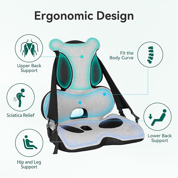 Memory Foam Lumbar Support Pillow, Car Seat Cushion, Office Chair Cushion, One Piece Chair Pad, Improve Posture, Sciatica, Hip & Back Coccyx Tailbone Pain