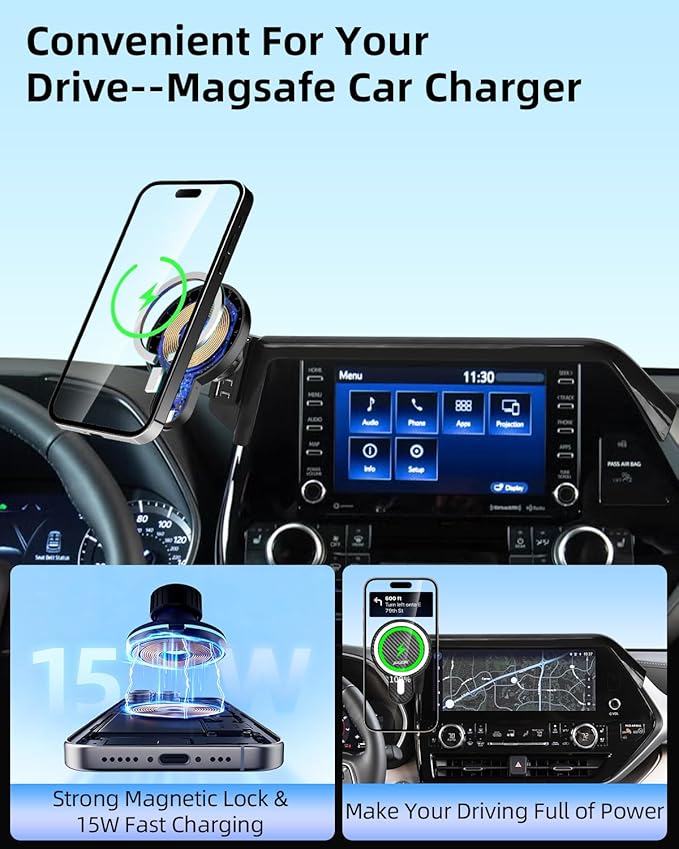 PZK Car Phone Mount for 2020-2025 2026 Toyota Highlander L/LE/Hybrid XLE/Nightshade Accessories 8-inch Screen Magnetic 15W Fast Wireless Charger Cell Phone Holder Not Affect Vent (Not fit 12.3 inch)
