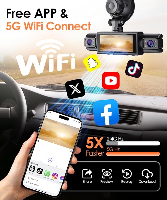 4 Channel Dash Cam 360° View, 2K Car Dash Cam Front and Back, 4-Way Front Rear Inside Recording, APP Control, 8 IR Night Vision, Parking Monitor, G-Sensor, Free 64GB TF Card