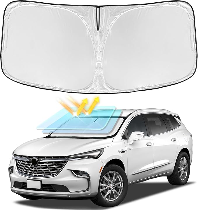 for Buick Enclave 2018-2024 2025 Windshield Sun Shade - 4 Layers Car Sunshades for Front Windows Shade Cover Custom Fit Enclave Sun Visor 250T Retractable Shade Blocks UV Rays Car Accessories