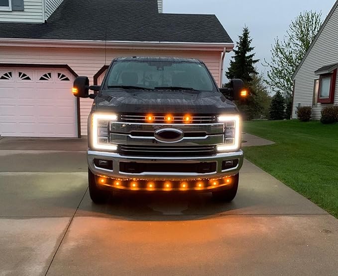 iJDMTOY 20pc Set Amber Yellow LED Front Bumper Valance Accent Running Light Kit/LED Air Dam Light Kit, Compatible with Dodge/Chevy/GMC HD, Ford Super Duty Trucks or Semi Trucks