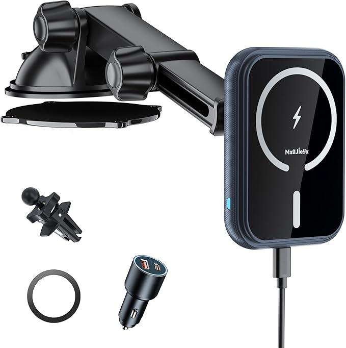 MAGJIEYX for MagSafe Car Mount Charger, (38W Fast Charging Adapter Max) Magnetic Wireless Charging Phone Holder Fits iPhone 16/15/14/13/12 Pro Max Plus/MagSafe Case on Dash/Windshield/Air Vent/Desk