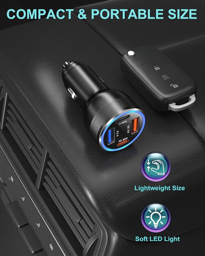 USB C Car Charger 65W, OKRAY 3-Pack 4-Port Type C Fast Car Phone Charger PD30W&QC3.0 Multiport 12v Cigarette Lighter Adapter for iPhone 17 Air 16e 16 15 14 13 12 Pro Max, iPad, Samsung Galaxy S25 S24