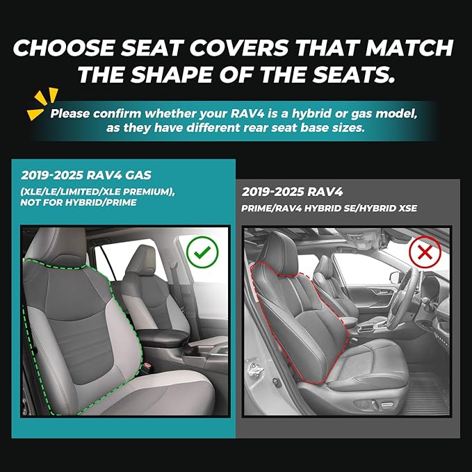 for Toyota RAV4 Seat Covers 2019 2020 2021 2022 2023 2024 2025 RAV 4 LE XLE Limited XLE Premium (Gas not for Hybrid) - Custom Leather Car Seat Covers Full Set - BlackGrey