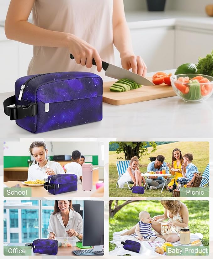 Small Insulated Snack Bag Lunch Bag for Kids Lunch Box for Women/Men, Collapsible [3L/5-Can] Reusable Lunch Bag Cooler Bag for Bottle with Handle Buckle for Work School Travel (Starry Sky)