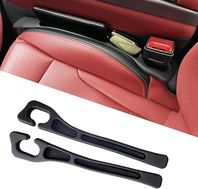 Car Seat Gap Filler 2-Pack, Universal Anti-Drop Organizer Strip with Storage Slot, Car Organizer Between Seat & Console for Cars, SUVs, Trucks (Black)