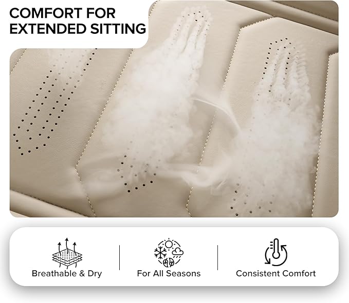 2 Pack Front Leatherette Seat Covers Faux Leather Bottom Car Seat Covers, Super Breathable,Anti-Slip,Universal Seat Covers for Cars,Full Wrapping Edge Fit for Most Sedans SUV Pick-up (2 Pack Beige)