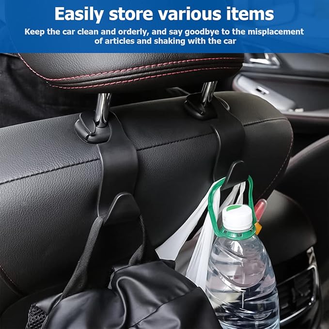 Car Back Seat Headrest Hooks, 4PCS Vehicle Backseat Storage Organizer Hanger, Multifunctional Auto Headrest Hidden Hook Universal for Handbag Purse Backpacks Bags and Groceries (Brown)