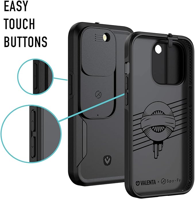 Spy-Fy iPhone 14 Pro Privacy Case with Camera Covers Front and Rear | Protect Your iPhone and Privacy | 6-Foot Drop Proof | 6,1 Inch | Camera Protection by Valenta Black