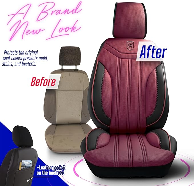 Premium Car Seat Covers Front Seat - Nappa Leather Car Seat Cover for SUV, Cars, Most Pickups, Burgundy, Car Seat Protector, Car Seat Covers Front Seats, Car Seat Protector