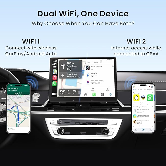 Wireless CarPlay Adapter, Magic AI Box with Dual-WiFi Stability, 4GB+32GB Enjoy Video & Music Apps, Navigation, AI Voice, Plug & Play for Factory Wired CarPlay