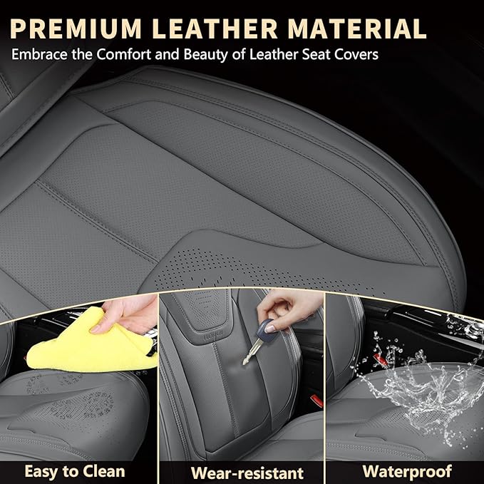 FLORICH Car Seat Covers Front Seats, Luxury Waterproof Faux Leather Seat Covers Cushion, Car Seat Protectors Universal Fit for Most 5 Seats Vehicles - Gray
