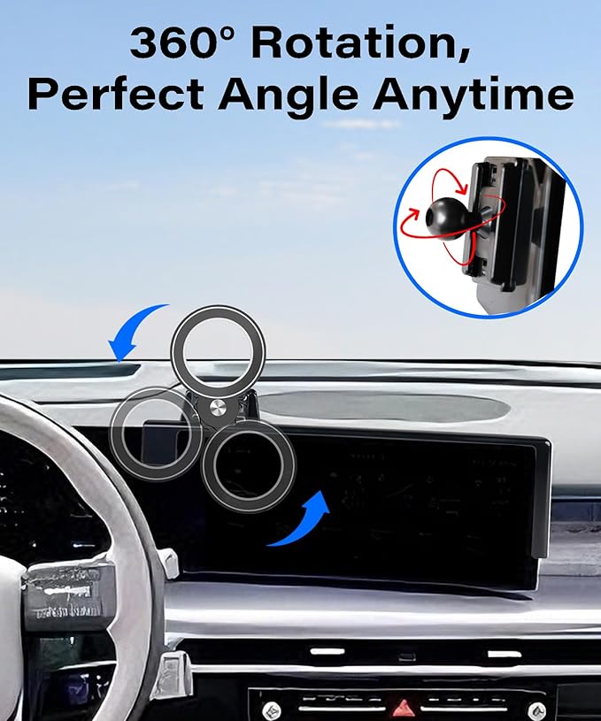 Car Phone Holder for 2025 Hyundai Ioniq 9 Accessories Apply to 12.3 Inch Touch Screen Fixed Clip Magnetic Cell Phone Mount Hands-Free 360 Degree Rotation