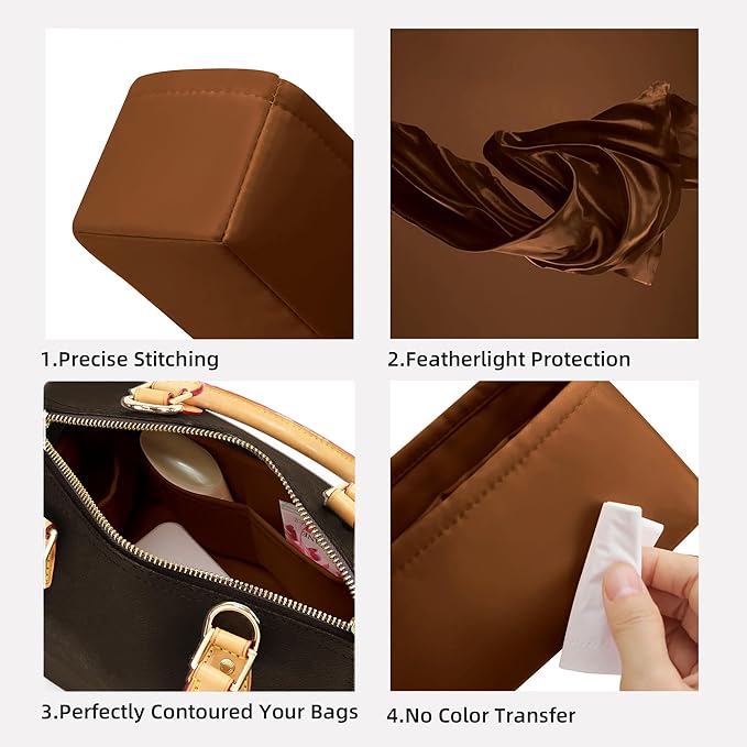 DGAZ Silk Purse Organizer Insert Fits LV Speedy 16/20/25/30/35/45 bags，Silky Smooth Bag Organizer，Luxury Handbag & Tote Shaper（Gold，SP25）