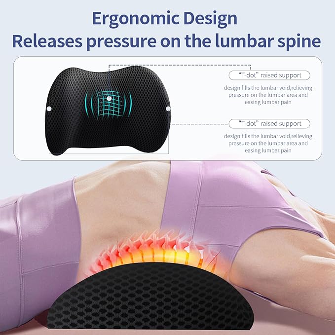 Lumbar Support Pillow for Office Chair, Car Lumbar Pillow Lower Back Pain Relief, Memory Foam Back Cushion with 4D Mesh Cover and Adjustable Straps, Ergonomic Chair Back Pillow for Car,Bed, Gaming