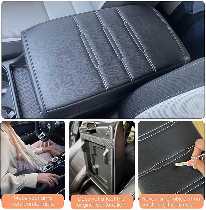For Honda CRV 2026 2025 2024 2023 Center Console Cover - Vegan Leather Soft Armrest Protector for Honda CR-V LX EX Sport Hybrid EX-L Sport Touring Hybrid Accessories 2023-2025 2026 (Gray Stitches)