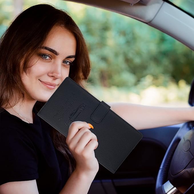 RSAquar Car Registration and Insurance Holder, Leather Car Glove Box Organizer, Cool Car Accessories for ID, Driver's License Cards & Essential Document, Men&Women, Black#2