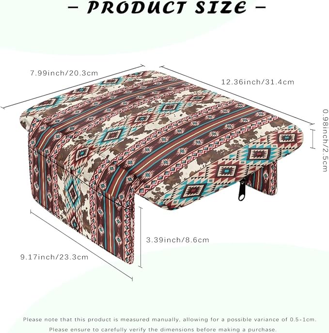 Wanyint Aztec Brown Cow Print Car Center Console Cushion Cover Comfortable Armrest Seat Box Lid with Organizer Pockets Anti-Scratch Arm Rest Covering Suitable for Most Cars SUVs Trucks