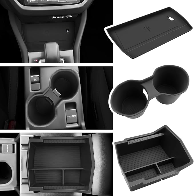 BIBIBO for 2025 Subaru Forester Center Console Organizer 2025 2026 Subaru Forester Console Armrest Tray+Cup Holder +Wireless Charging Mat 2025 Forester Insert Organizer 2025 Forester Accessories