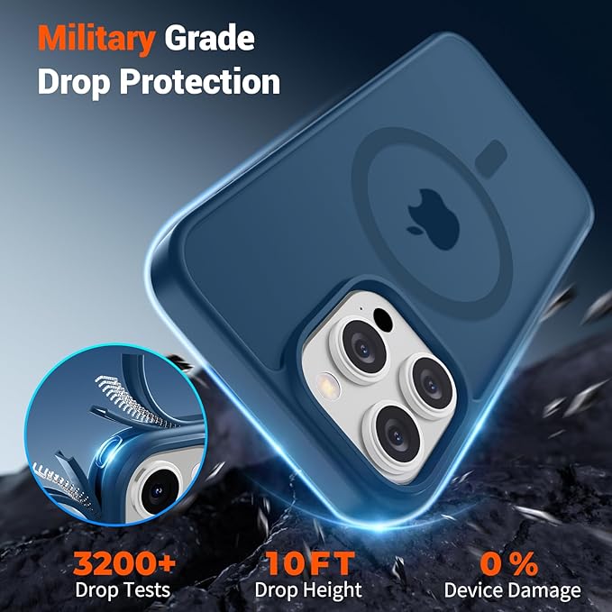 SUPFINE Magnetic for iPhone 15 Pro Case with Screen Protector (Compatible with MagSafe) (Military Grade Drop Protection) Translucent Matte Shockproof with Anti-Fingerprint Phone Case,Deep Blue
