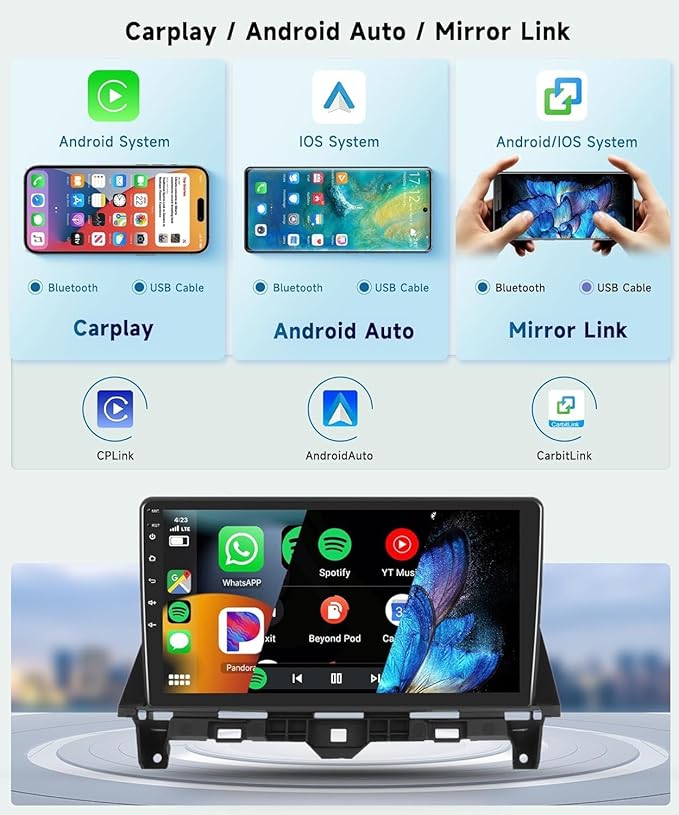 Podofo 8 Core 2+64G Radio for Honda Accord 2008-2013 Car Stereo Wireless CarPlay/Android Auto 10.1 Inch IPS Touch Screen Android 13 GPS WiFi Bluetooth 32-Band DSP SWC AHD Camera