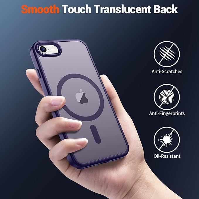 SUPFINE Magnetic for iPhone SE Case 2022 (3rd)/2020 (2nd), iPhone 8 Case (Compatible with MagSafe) (Military Grade Drop Protection) Slim Translucent Matte Phone Case, Dark Purple