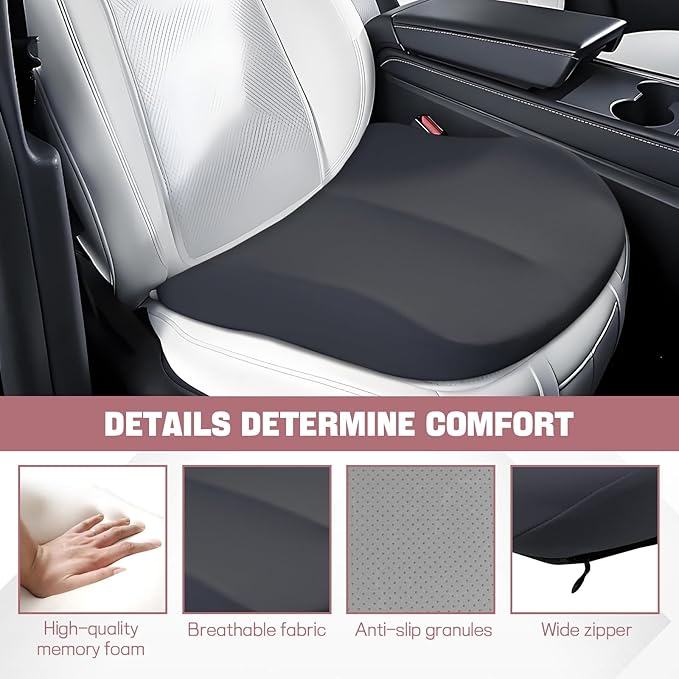 Hovom Car Seat Cushion, Wedge Memory Foam Car Cushion for Driving Seats, Non-Slip Adult Booster Seat Cushions Pad for Driver, Raise Height to Improve Driving Vision & Tailbone Pain Relief (Gray)