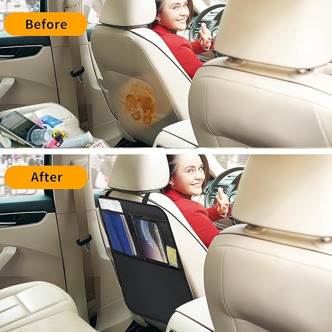 Kick Mats with Organizer -2 Pack Backseat Protector SeatCovers for Your Car, SUV, Minivan or Truck Seats - VehicleBack Seat Kids Safety Accessories -Universal Fit AutomotiveInterior Protectors
