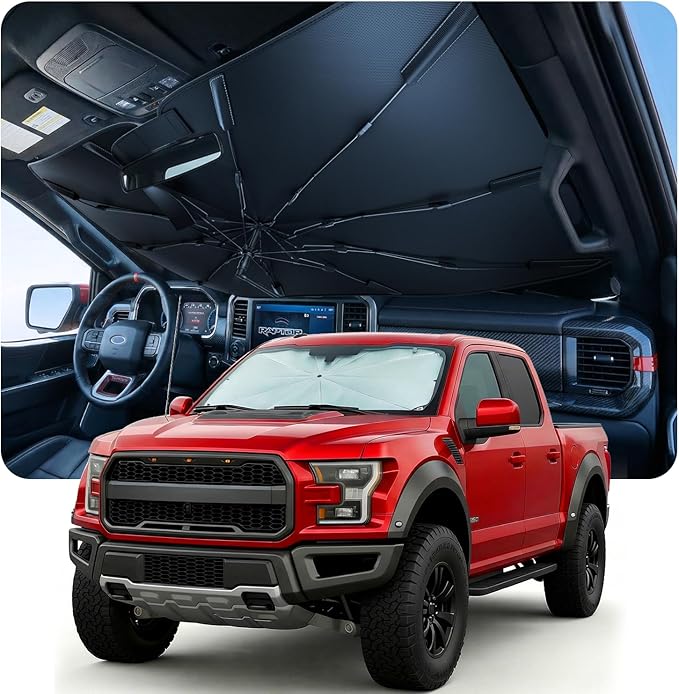 Windshield Sun Shade Umbrella for Ford F150 Accessories 2015-2025 2026, UV Block F150 Sun Shade for F-150 Truck Sunshade for Car Windshield, Heat Shield Sunshade for Ford Front Windshield.
