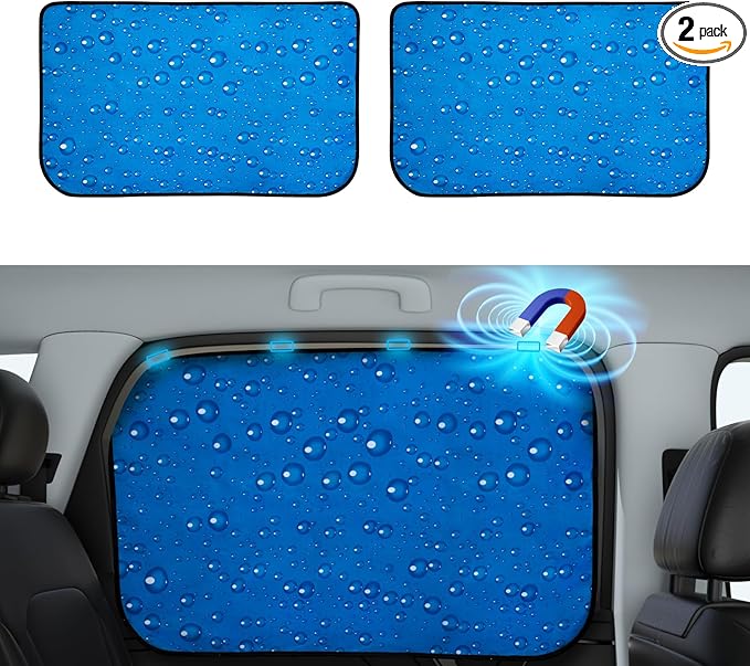 Aokway Magnetic Side Window Sun Shade -100% Block Light Car Window Shades - Car Privacy Curtains Universal Fit for Baby Naps, and Camping with UV Protection (Blue, Rear 2pcs)