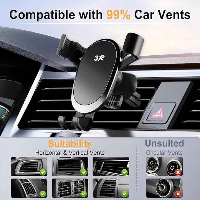 LivTee Car Phone Holders for Your Car with Clamp Head, Air Vent Cell Phone Stand Car Mount, Phone Holder Fits for iPhone Android and All Smartphone, Car Accessories for Women and Man