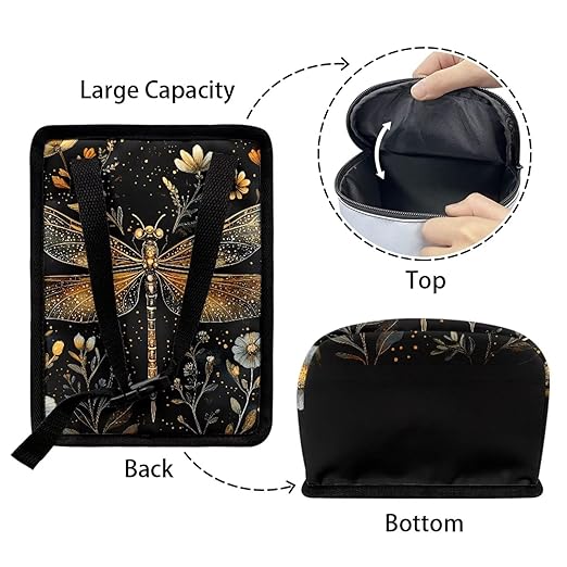 Gold Dragonfly Car Trash Can with Lid, Cute Leakproof Car Trash Garbage Bag Hanging Vehicle Trash Bin Small Portable Automotive Garbage Cans Organizer for Back/Front Seat/Console