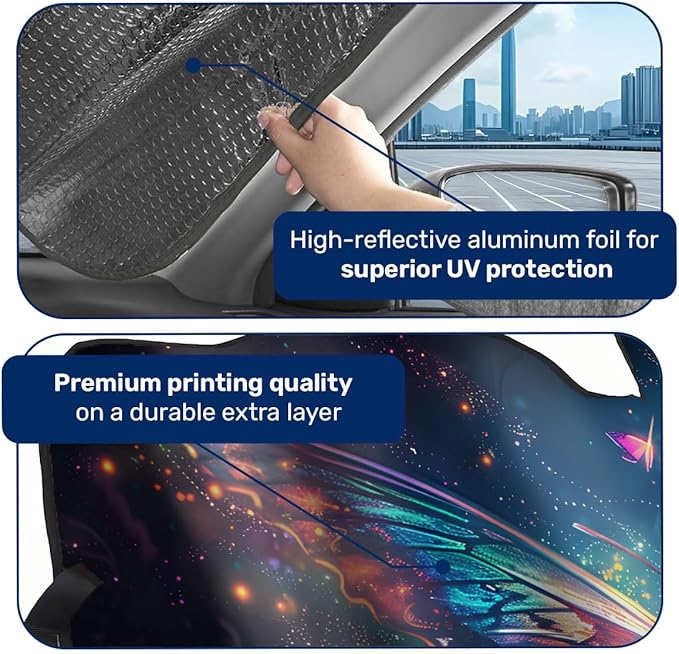 GENANY Colorful Butterfly Windshield Sun Shade for Car SUV Truck (55x30 inches),Sun Shade Windshield, Shades for Windows, Protector Blocks UV, Car Decor