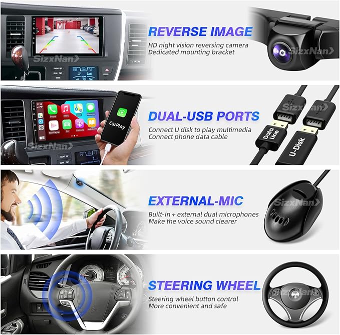 for Toyota Sienna Radio Compatible with Wireless Carplay Android Auto,Car Upgrade Android Stereo 8core Touchscreen Bluetooth Navigation GPS WiFi FM/AM Backup Camera Head Unit (for 2015-2019)