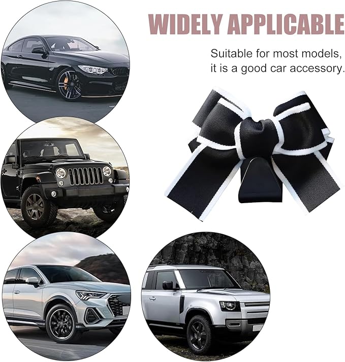 2 Pack Car Seat Headrest Hooks, Cute Bow Design Backseat Hook Storage Organizer for Purses, Handbags, Coats, Umbrellas, Cute Car Accessories for Women and Girls (Black & White)