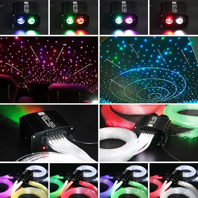 AKEPO 18W Shooting Star+Dual Color Twinkle All-in-one Fiber Optic Lights, 240 Meteor+1100pcs of 13.1ft 0.03in Optical Fibers+Music Activated+Remote/APP Home Car Fiber Starlights Headliner Kits