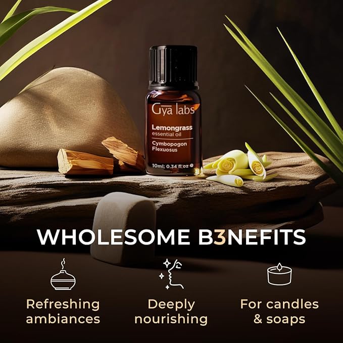 100% Pure Lemongrass Essential Oil - 0.34 Fl Oz - Lemongrass Oil for Hair, Skin, Diffuser, Aromatherapy & DIY Candle Making Scent