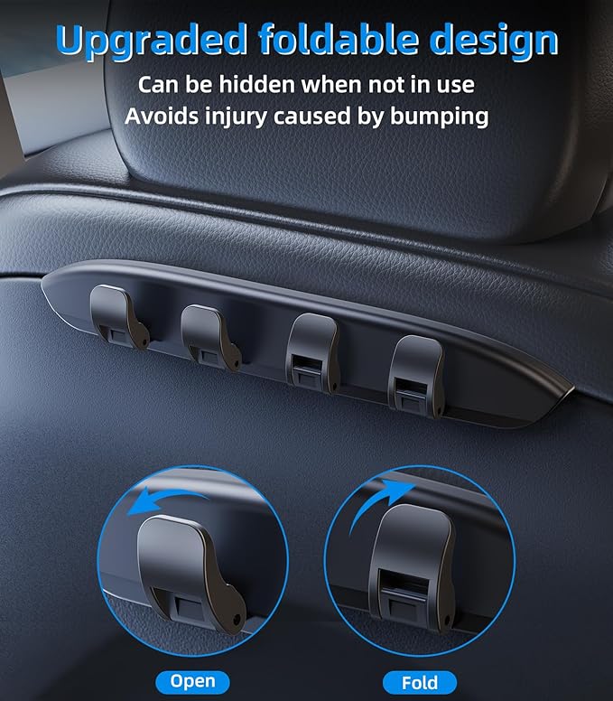 2 Pack Car Seat Hooks for Tesla Model 3(Highland) Model Y(Juniper) Accessories 2026 2025 2024 2023 2022 2021, Foldable Car Seat Headrest Hooks for Purses Bags Hang Grocery Seat Back Organizer